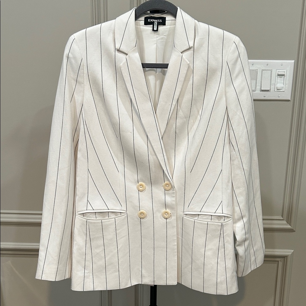 Express Women's white Blazer with black Stripes size S